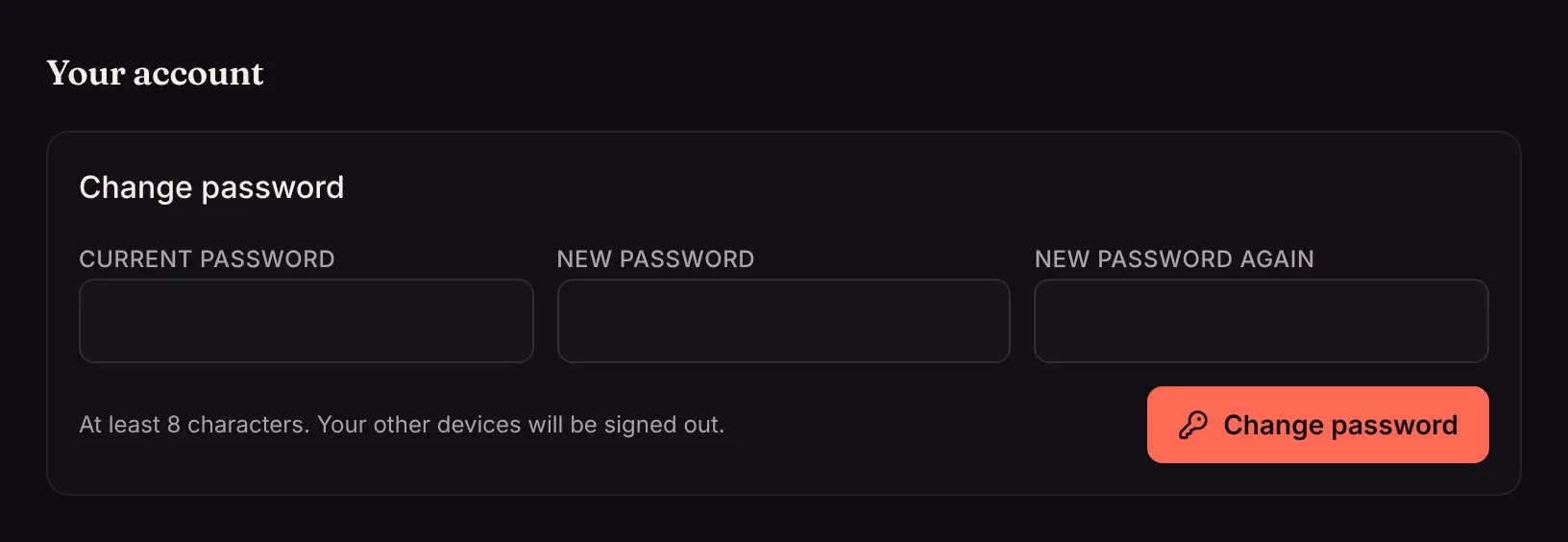 Your account: changing the password
