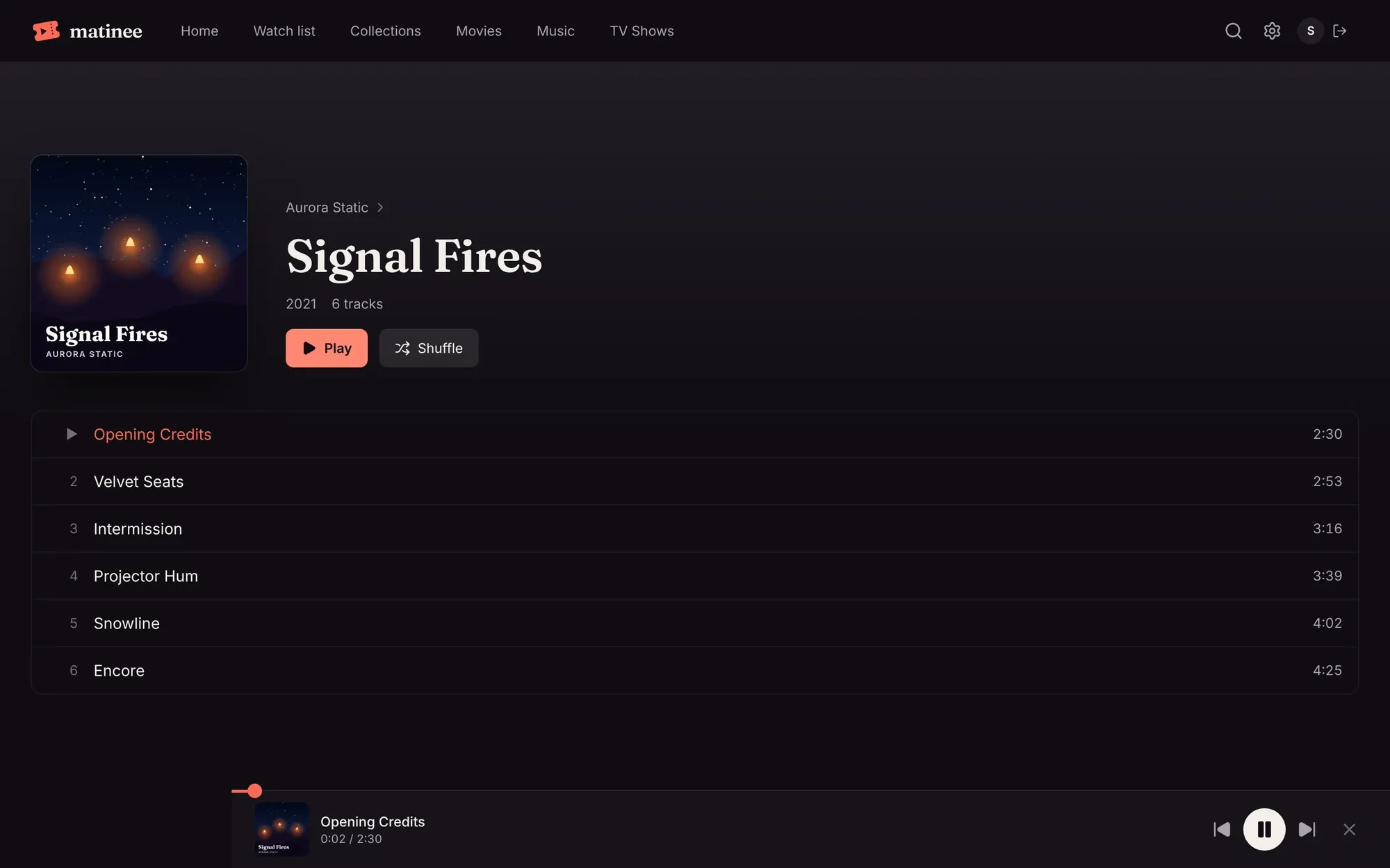 An album page with its tracks