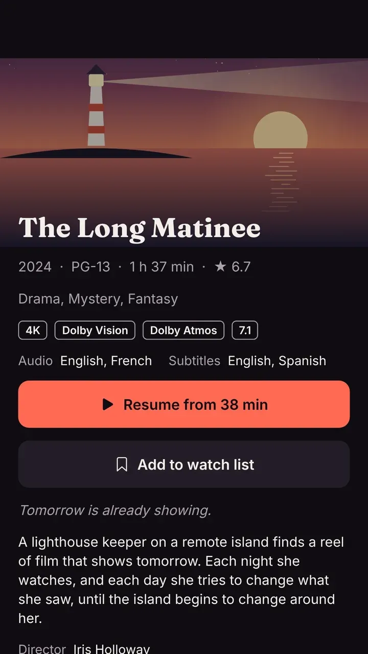 A movie in the phone app