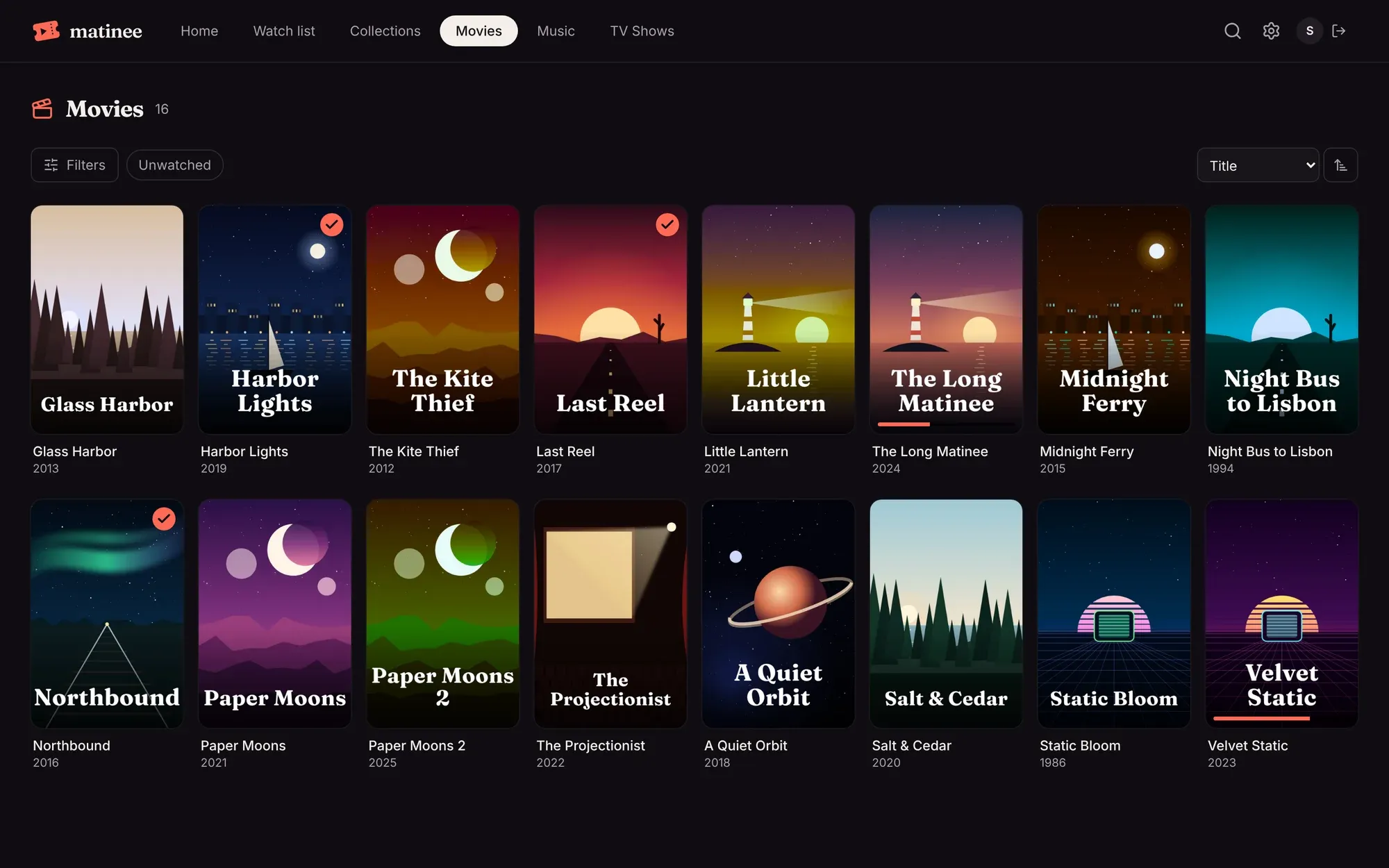The Movies library: a grid of posters with Filters and sorting at the top