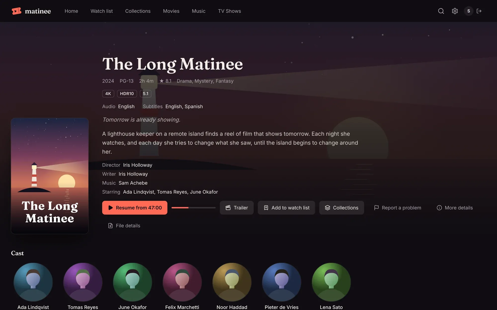 A movie's page with its poster, details and badges