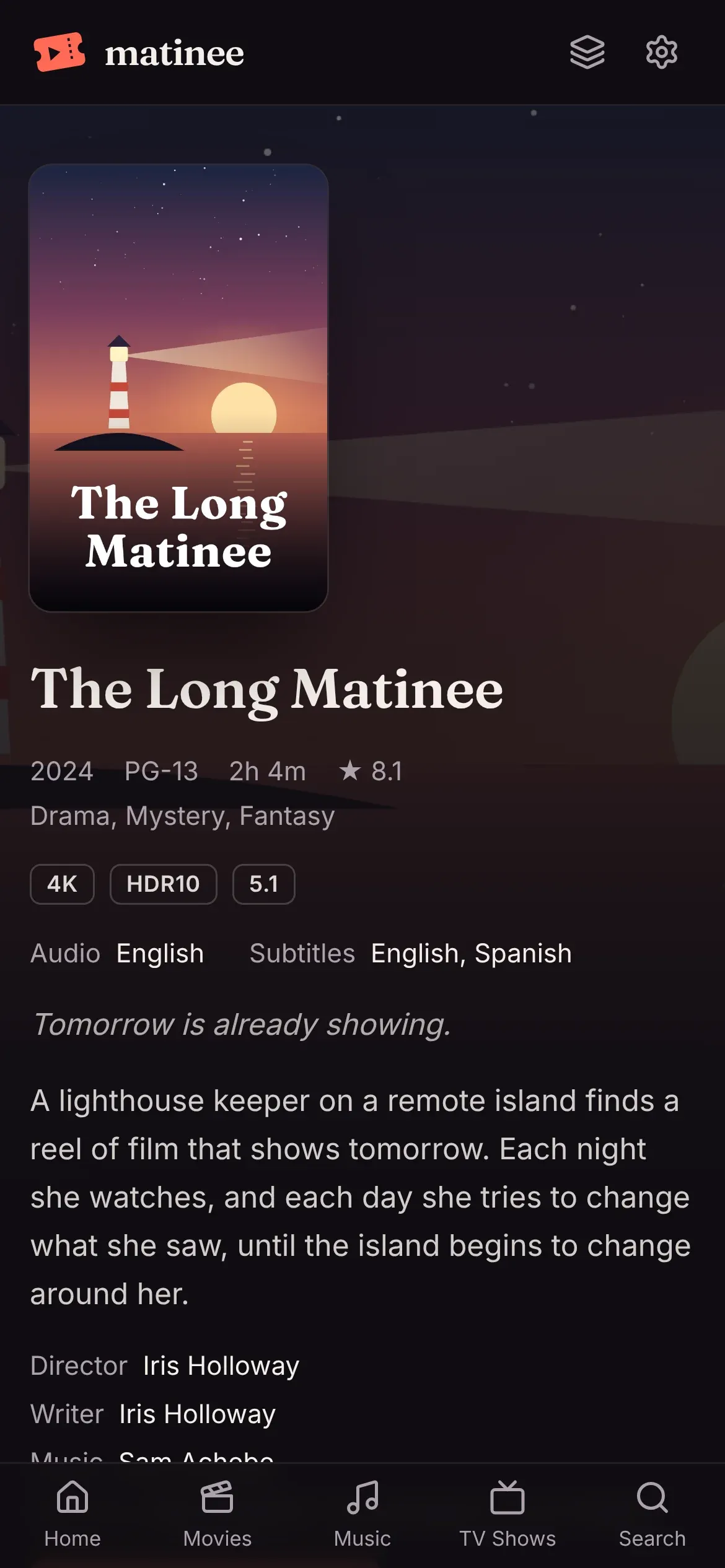 A movie’s page on a phone (phone)