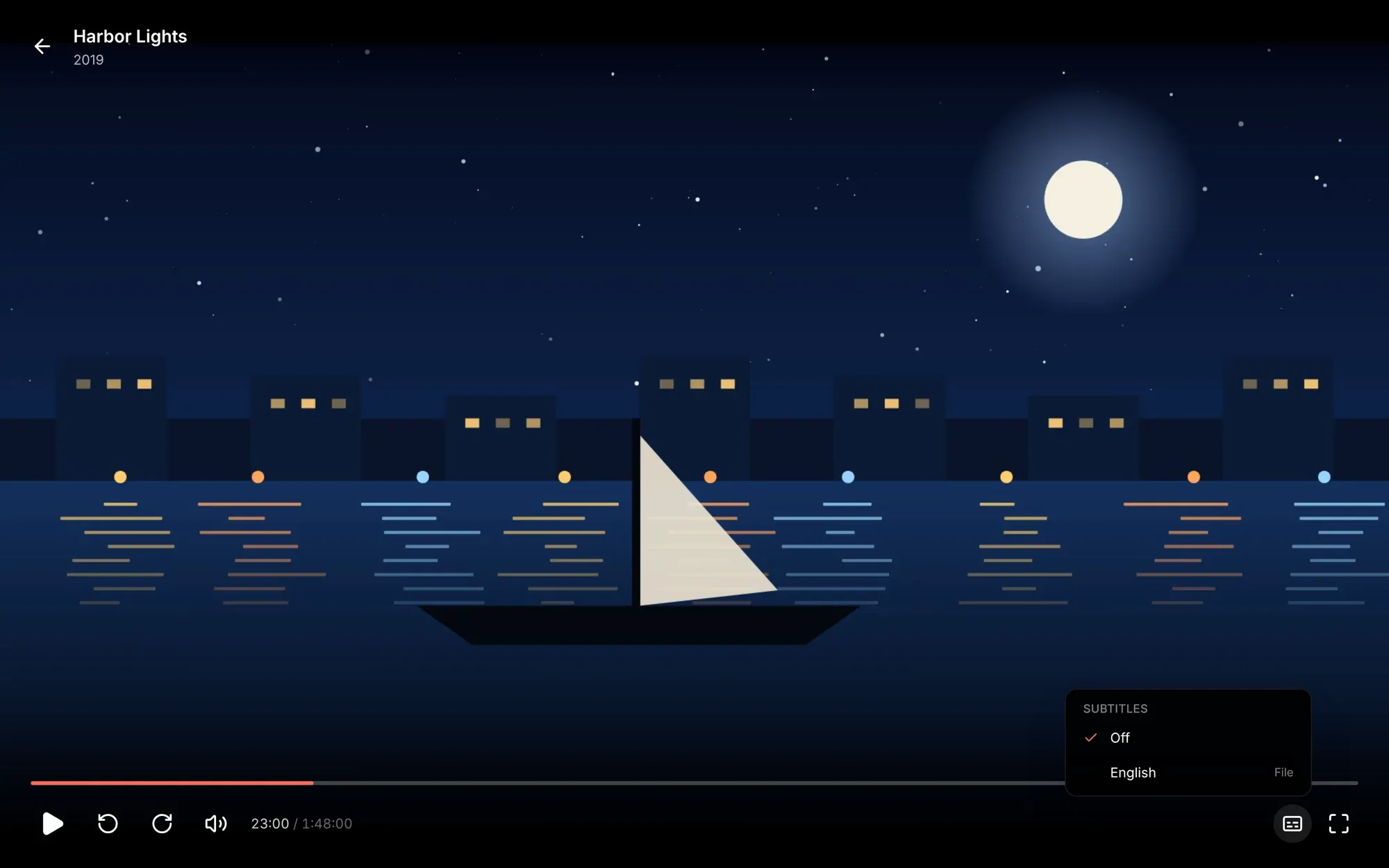The subtitles menu: Off and English