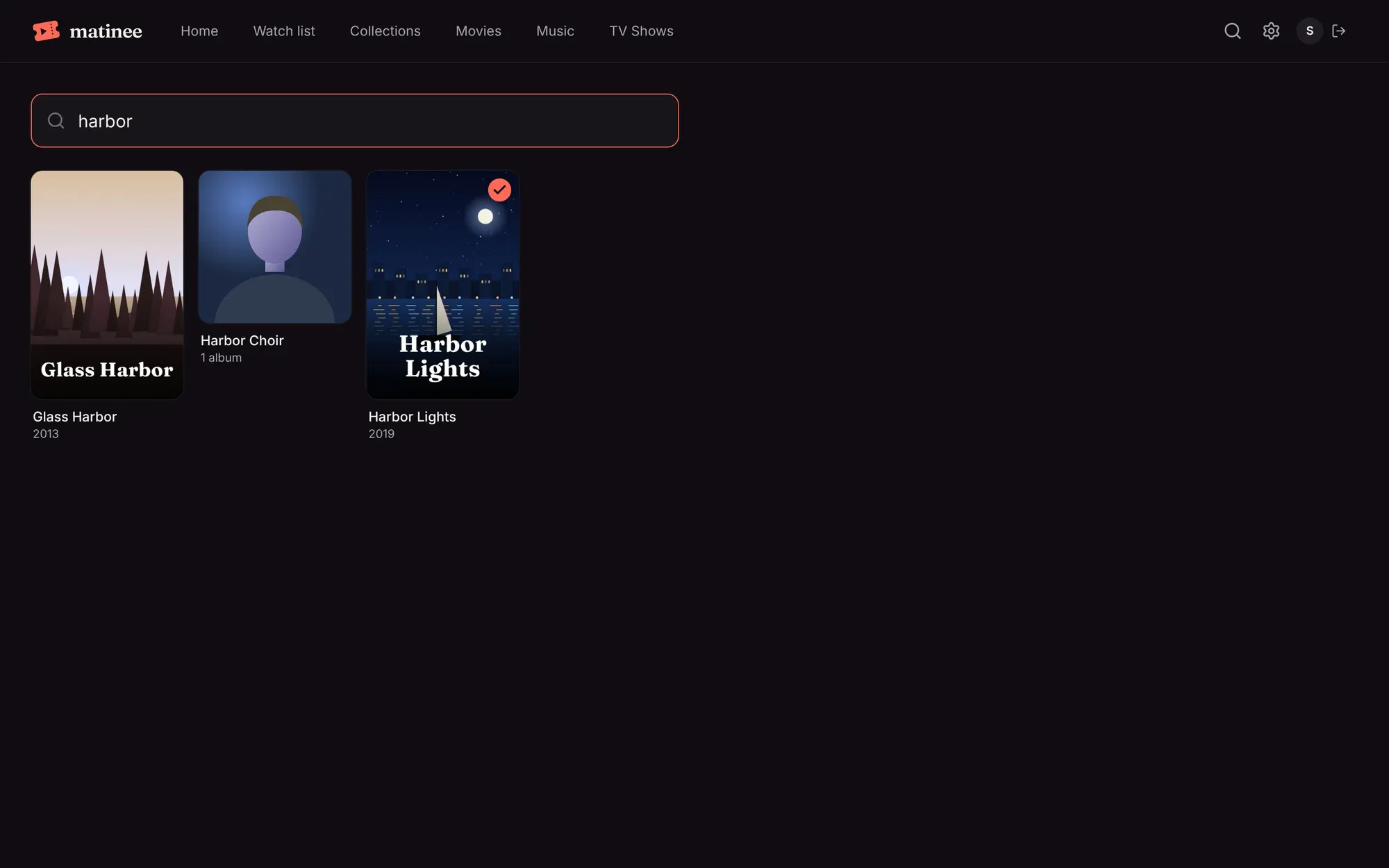 Searching for “harbor” finds a movie, an artist and another movie